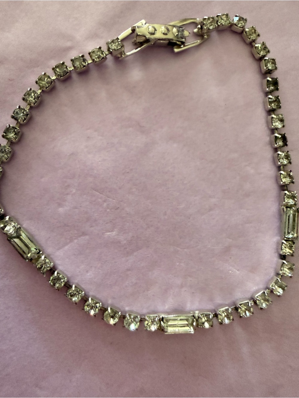 Vintage Rhinestone Tennis Bracelet Clear Baguette Stones Silver Tone 6”